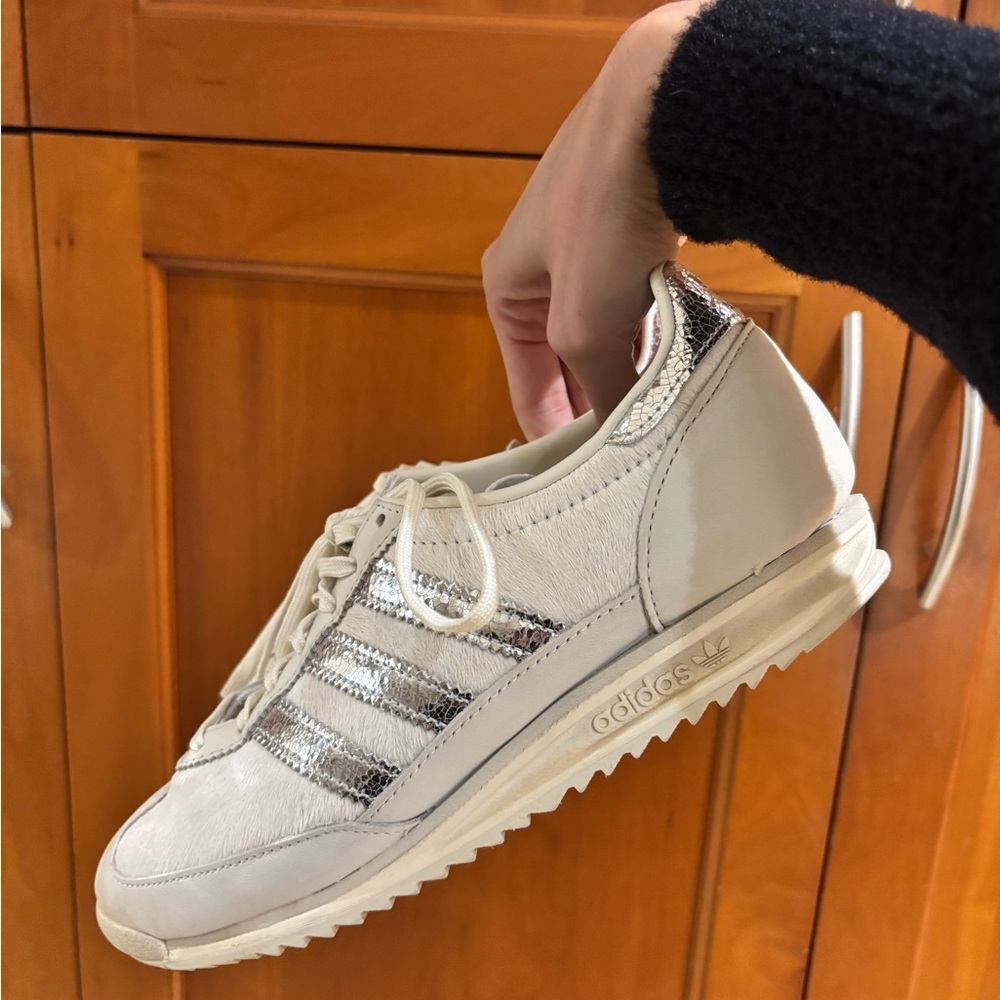 Adidas Women's Cream and Silver Sneakers